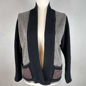 Chris Triola Handmade Gray Black Cotton‎ Cardigan Sweater Size L Large Pockets